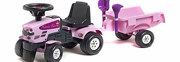 Pink Tractor and Trailer with Tools Spade and Rake