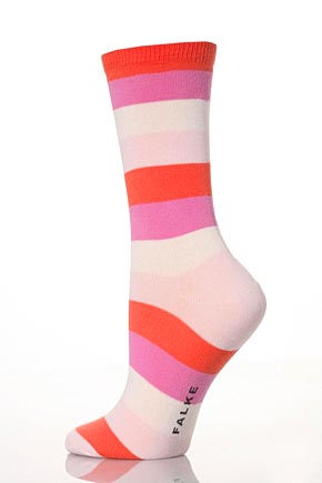 Ladies 1 Pair Falke Block Stripe Socks In 17 Colours Sakura