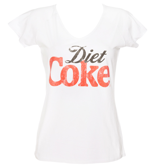 Ladies White Diet Coke V-Neck T-Shirt from Fame
