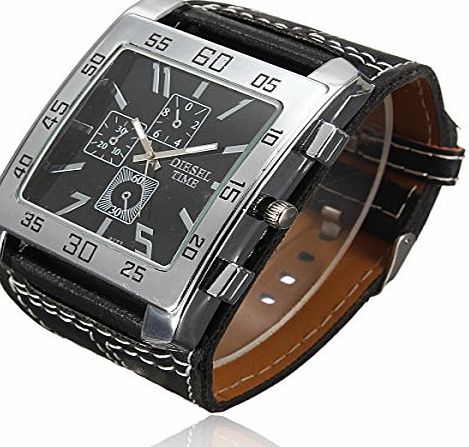 FamilyMall TM) Fashion Leather Band Square Dial Quartz Watches Wrist Sports Watch for Men Women Gift