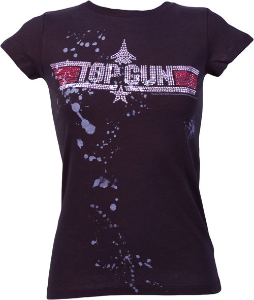 Ladies Diamante Top Gun Logo T-Shirt from Famous
