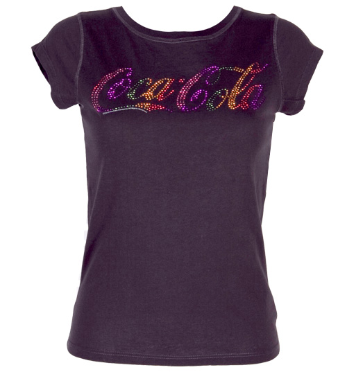Famous Forever Ladies Rainbow Diamante Coke Logo T-Shirt from
