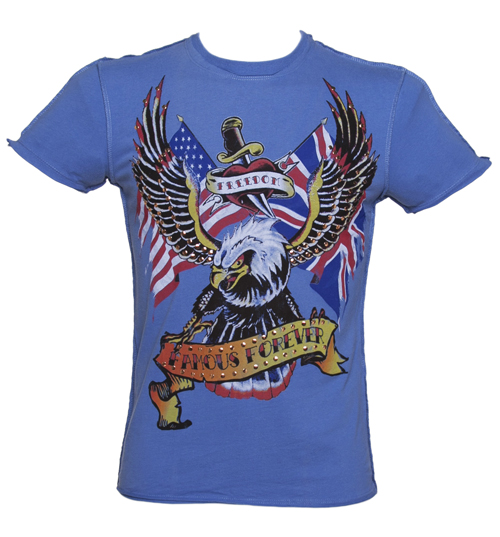 Mens Blue Stud Detail Retro Eagle T-Shirt