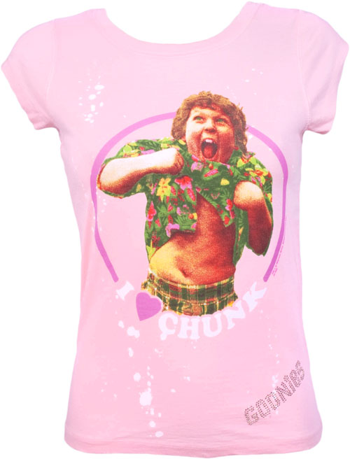 Pink I Love Chunk Ladies Goonies T-Shirt from