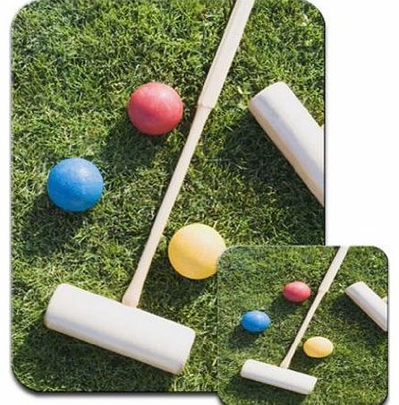 Croquet Mallets & Balls On Village Green Premium Mousematt & Coaster Set