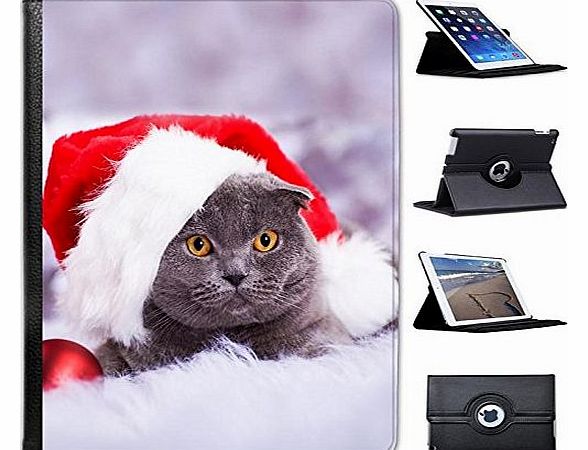 Fancy A Snuggle Cute Black Cat Ready For Christmas Wearing Santa Hat For Apple iPad Air Faux Leather Folio Presenter Case Cover Bag with Stand Capability