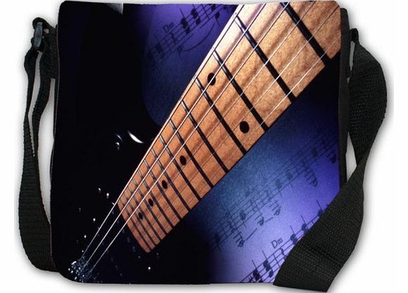 Electric Guitar with Sheet Music Small Black Canvas Shoulder Bag / Handbag