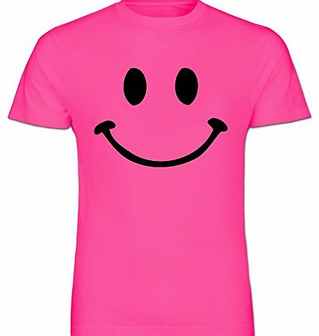 Retro Happy Funny Smiley Face Kids Boy Girl Cotton Short Hot Pink Sleeve T-Shirt - Size 9 - 11 Years