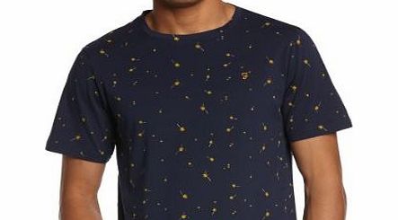 Farah Vintage Mens Sol Dandelion Polka Dot Crew Neck Short Sleeve T-Shirt, Blue (Midnight), Large