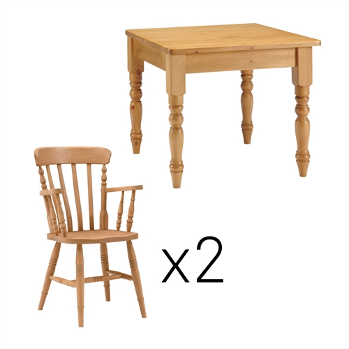 Farmhouse Pine 91cm Table and 2 Carver Chairs