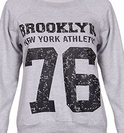Fashion 4 Less Womens Long Sleeve Brooklyn 76 Varsity Print Sweatshirts (SM - UK(8-10), Grey)
