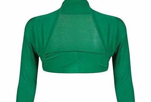 Fashion 4 Less Womens Plain Long Sleeve Ladies Front Open Stretch Bolero Cropped Knit Shrug Top (M/L - UK(12-14), Green)