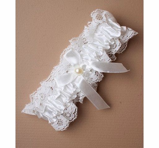 fashion accessory OFF WHITE LACE GARTER RIBBON BOW CENTRE PEARL BEAD HEN NIGHTS WEDDING BRIDAL