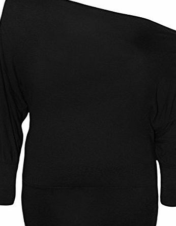 FASHION FAIRIES LTD NEW LADIES BATWING TOP LONG SLEEVES OFF SHOULDER BAGGY SLOUCH PLUS SIZE 8-34[BLACK,UK 24-26]