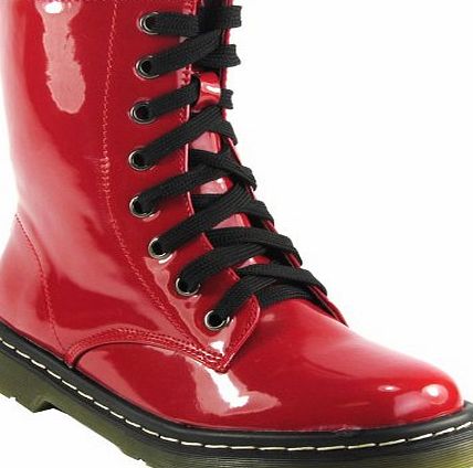 Fashion Footwear LADIES LACE UP WOMENS PATENT ZIP COMBAT GOTH PUNK ANKLE BOOTS SIZE 3 4 5 6 7 8 (UK 3 / EU 36, RED PATENT)