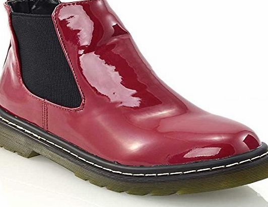 Fashion Footwear Womens Chelsea Ladies Pull On Elasticated Casual Biker Ankle Boots Size 3 4 5 6 7 8 (UK 3 / EU 36 / US 5, Burgundy Patent)