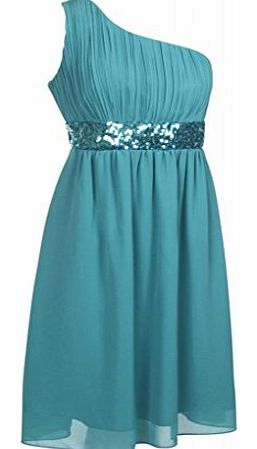fashion house Kneelong One Shoulder Sequin Evening Dress Cocktail Turquoise Size 14