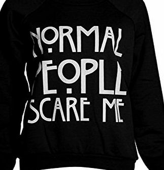 Fashion Mark - Womens Normal People Scare Me Print Fleece Sweatshirt Hoodie Top - 7 Colors - Size 8-14 (SM (8-10), Black)