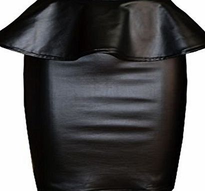 - Womens Wet Look Peplum Skater Skirt Ladies Celebrity PVC Pencil Skirt - Black - Sizes 8-24 (SM=8/10, Pencil Skirt)