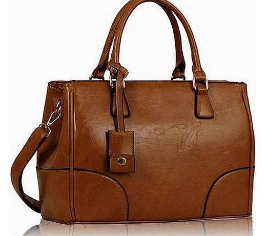 FASHION ONLY Stylish Womens Ladies Celebrity Double Buckle Messenger Bag Brown (TI00127)