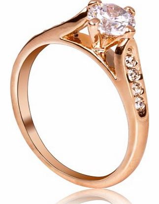 18K Gold Finish Cubic Zirconia Engagement Ring with Cubic Zirconia shoulders SIZE N R43-7