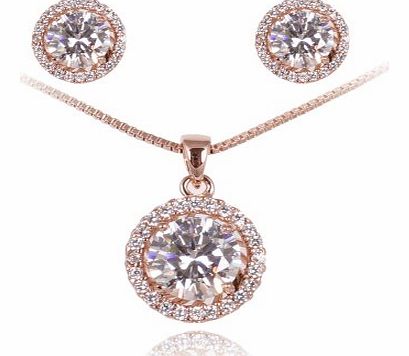 FASHION PLAZA  18K Rose Gold Plated Simulated Diamond Basket Set Cubic Zircon Elements Necklace and Earring Set S95