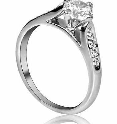 White Gold Finish Cubic Zirconia Engagement Ring with Cubic Zirconia shoulders (Available In Sizes H K L N P R U) R21-L