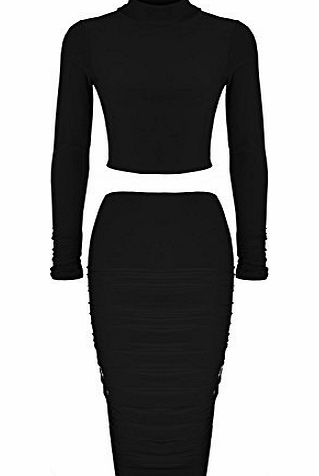 Fashion Star Womens Ladies Celeb Kim Kardashian Polo Crop Top Ruched Midi Skirt Co-Ord Set