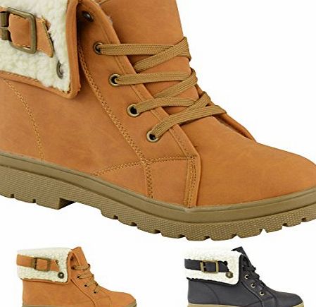 Fashion Thirsty LADIES WOMENS ARMY FLAT COMBAT GRIP SOLE FUR LINED WINTER SNOW ANKLE BOOTS SHOES SIZE (8 UK, Black)