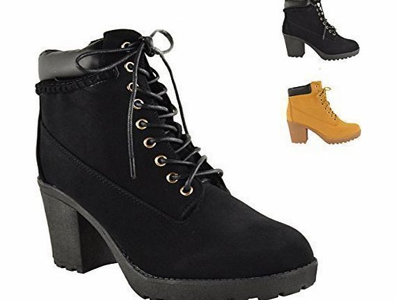 Fashion Thirsty LADIES WOMENS FLAT ANKLE BOOTS LACE UP CASUAL WALKING COMBAT GRIP SHOES SIZE (UK 6, Black Nubuck)