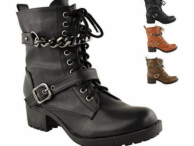 Fashion Thirsty LADIES WOMENS LACE UP CHUNKY BIKER PUNK MILITARY COMBAT WORKER ANKLE BOOTS SHOES