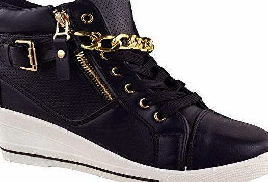 Fashion Thirsty WOMENS LADIES TRAINERS WEDGE MID HEEL PLATFORM LACE UP HIGH TOP ANKLE BOOTS SIZE