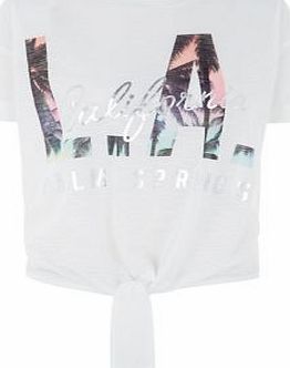 Fashion Union White LA Tie Front T-Shirt 3491155