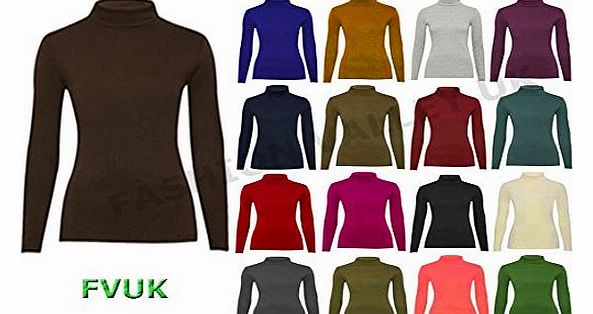 Fashion Valley Polo Neck Top Stretch Ladies Roll Neck Long Sleeve Turtle Neck Top Jumper 8-14 UK M/L 12-14 Cream