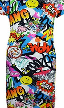 FAST TREND CLOTHING New KIDS TWEEN GIRLS Smiley Bang Bang Comic Printed Midi Dress/Pencil Skirt/Crop Top/Legging AGE 7-13 YEARS (13, Legging)