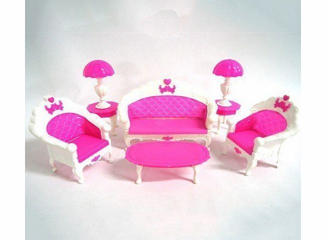 fat-catz-copy-catz Barbie Sindy doll sized Pink Living room Furniture Set: Sofa, Chairs, Tables 