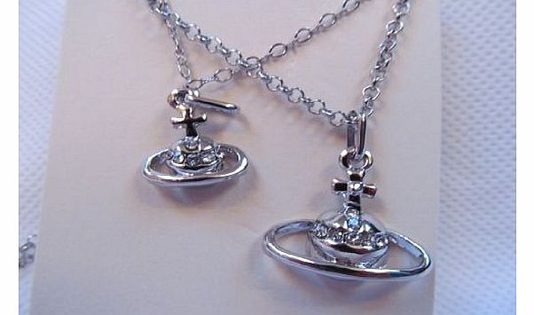 Cute & Unisex silver tone designer inspired set of 2 lovers male & female mens & ladies fashion Westwood necklaces in gift box - posted from London by Fat-catz