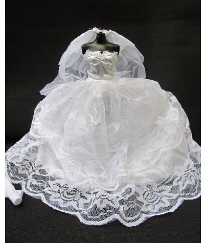 fat-catz-copy-catz No: 1 Barbie Sindy Dolls 3 piece Traditional White Wedding Dress several tiers veil & gloves - B
