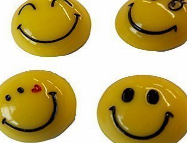 Set of 4 fashion novelty yellow smiley happy faces metal badge style fridge magnets 3cm diameter gift idea - by Fat-catz-copy-catz