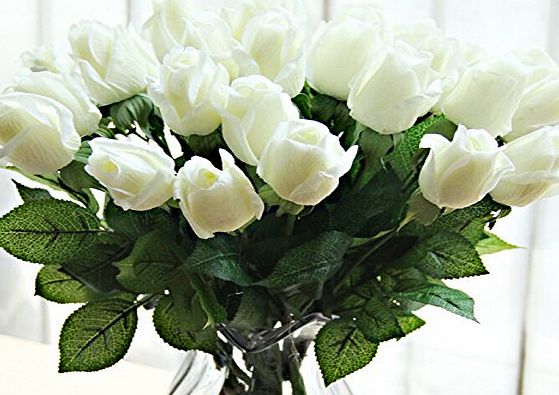 fatcolor 10 pcs New Beautiful Real touch rose bud latex artificial flower for Home wedding party Living Room Decoration bouquet floral arrangement christmas gift (white) by fatcolor