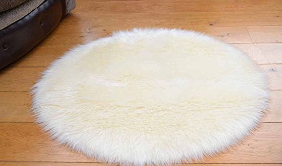 Faux Fur Soft Ivory/Cream Faux Fur Circular Sheepskin Style Rug Available in 2 Sizes (85cm Diameter)