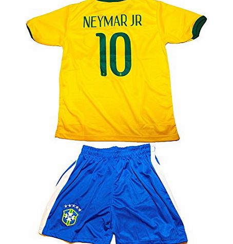 FCB Brazil Kids Home Soccer Jersey and Shorts Set #10 Neymar (M ( Ages 6-7))