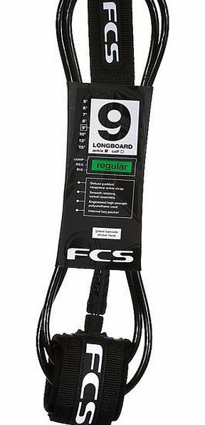 FCS Regular Longboard Leash Black - 9ft 0