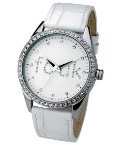 Ladies White Strap Oversize Dial Watch