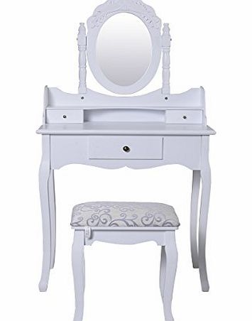 FDS Bedroom Dressing Table Set with Adjustable Oval Mirror and Stool