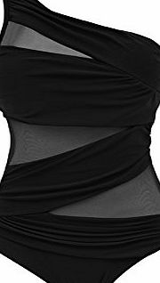 FeelinGirl Womens Off-shoulder Swimwear Monokini Swimsuit One Piece Plus Size Swimming Costume Black XXL