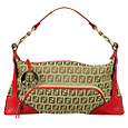 Fendi Beige & Red Zucchino Jacquard Front Pocket Bag