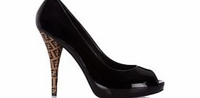 Fendi Black patent leather peep-toe heels