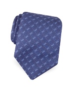Blue Mini-Logo Squares Woven Silk Tie