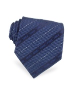 Dark Blue Signature Ribbon Stripe Woven Silk Tie